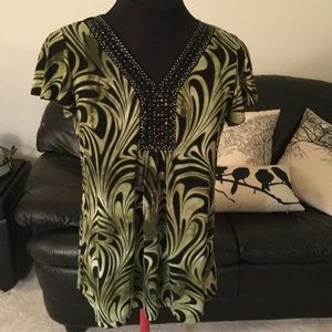 Perseption Concept Beaded Neck Silky Top